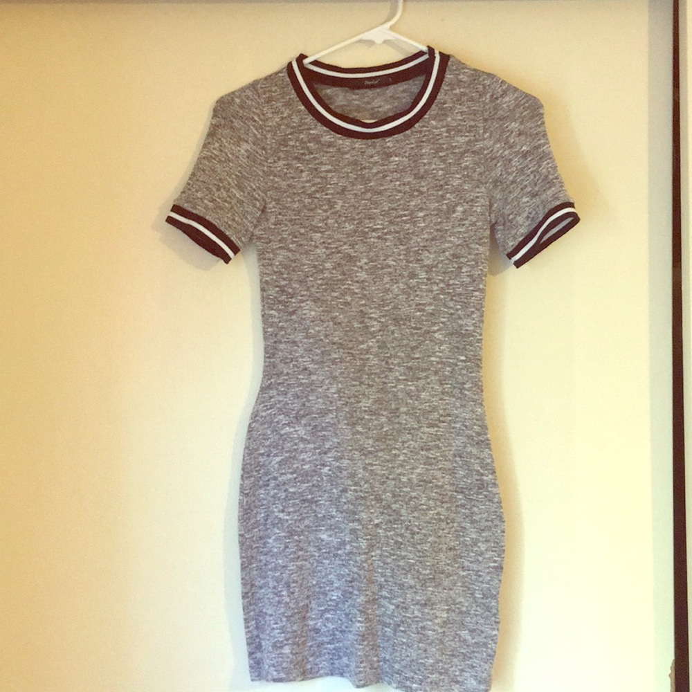Papaya Bodycon Grey Dress, Black and White Trim
